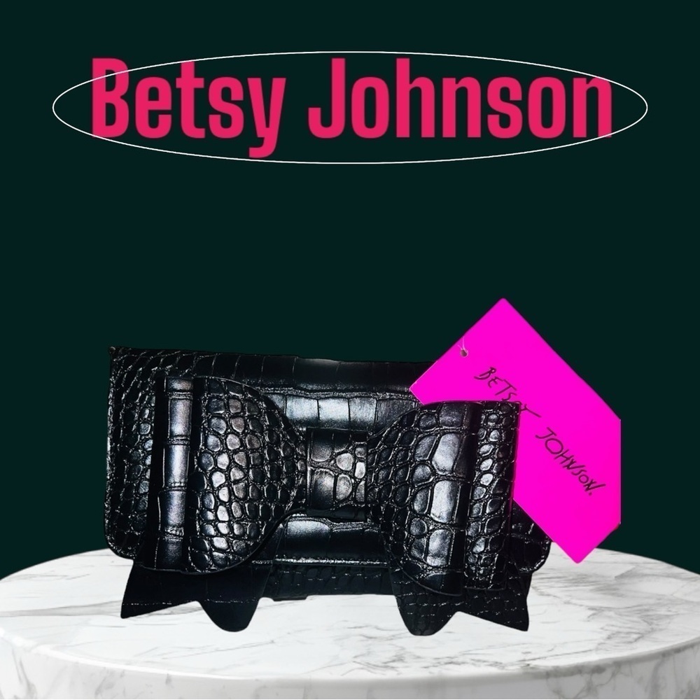 Betsey Johnson Black Croco Wallet On A String With Bow NWT